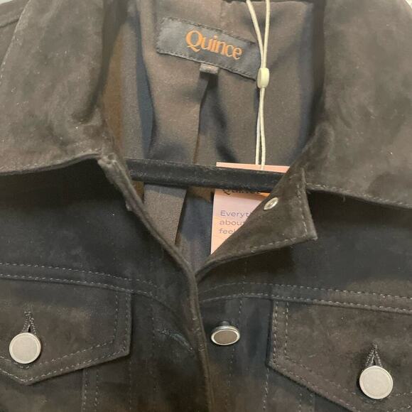 Quince Wm’s Suede Trucker Jacket Sz S Black Cropped New with tags - Picture 4 of 9